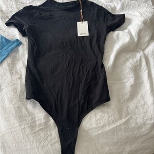 Quince Classic Black Bodysuit - Stretch Cotton Jersey - Short Sleeve - Size M